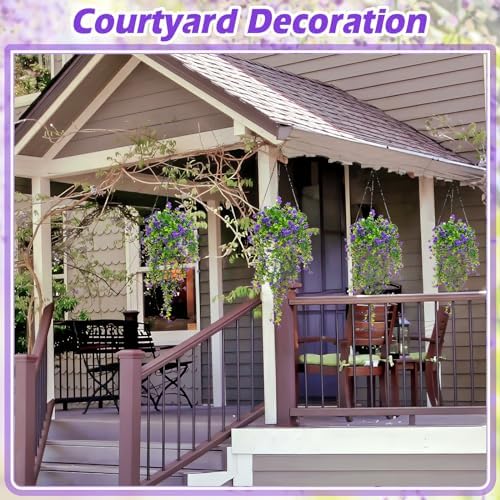 Hotop 6 Pcs Artificial Hanging Plants Ivy Vine with Flowers, Purple - Image 6
