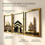 iwa concept Masjid Al Aqsa, Kaaba & Masjid An-Nabawi Islamic Wall Art, Wooden Blessed Places Islamic Wall Decor, Gift for Muslims at Ramadan Eid (Medium, Gold | All Three) - Image 5