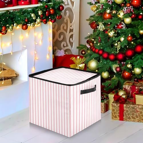 YETTASBIN Pink Stripes Large Christmas Ornament Storage Box with Zipper & Adjustable Dividers, Storage Container with Lid & Handles for 64 Holiday Ornaments 3-Inch, 13 x 13 Inch - Image 7