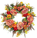 GLLBTPT Fall Wreath Full Handcrafted Autumn Front Door Wreath with Pumpkins Peony Flower Berries for Halloween Thanksgiving Harvest Decoration (Peony Flower) by Thegoodlifebeginsfromnow