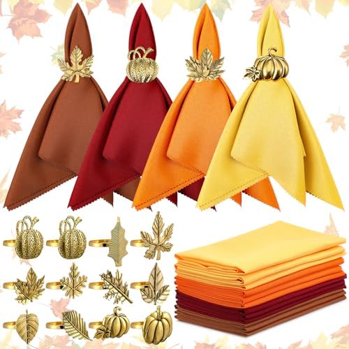 Willbond 32 Pcs Fall Thanksgiving Napkin Rings Napkins Set, Holiday Decor by Willbond+Technology+Limited