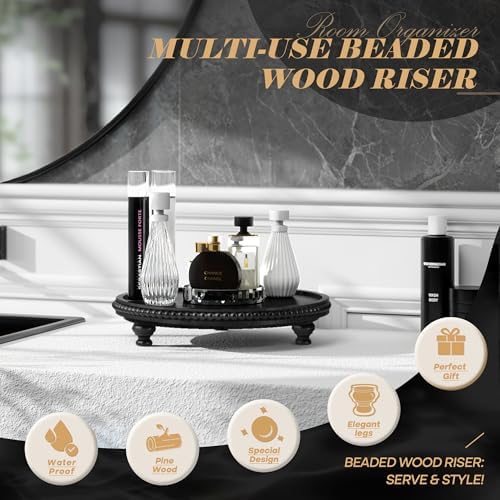 EOSAHR Wood Round Display Riser with Beaded for Modern Home Decor, Black - Image 5