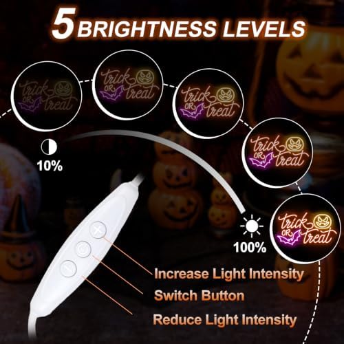 Trick or Treat Neon Sign, Pumpkin Bat Halloween Wall Light 16.5x9.4 Inch - Image 3