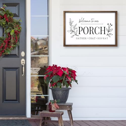 flangairy Welcome To Our Porch Sign, Wooden Front Porch Wall Decor, Outdoor Rustic Home Decor - Image 3