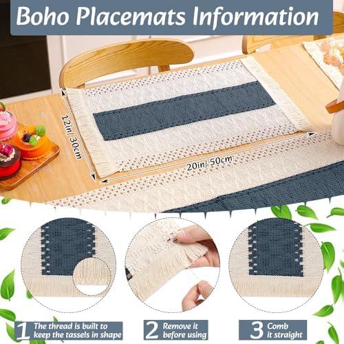 Boho Table Runner and Placemats Set, 6 Sets, Blue, 12x72 - Image 4