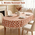 Fall Orangle Gingham Oval Tablecloth, Cotton Linen Texture, 60"x84" - Image 3
