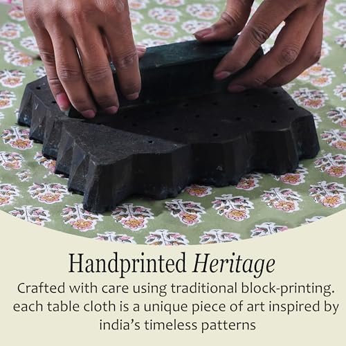 CPC Tablecloth 100% Cotton 72x140 Inch Indian Block Print Easter Rectangle Table Cover, Table Cloth for Weddings, Parties- Jade Green 12-Seater - Image 5