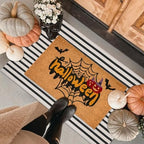 Halloween Front Door Mat Combo Set, Spider Web Coco Coir Welcome Doormat -28" x 43" Black and White Striped Rug, Autumn Fall Porch Entryway Decor Floor Mat by Fallovea