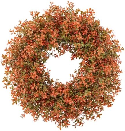 SHACOS 20 Inch Artificial Boxwood Fall Wreath for Front Door by SHACOS
