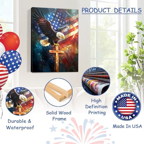 HomeifHue July 4th Patriotic Canvas Wall Art 4th of July USA Decorations American Flag Painting Picture Eagle Pictures for Wall Decor Independence Day Home Decor（F2 16x20in） - Image 4