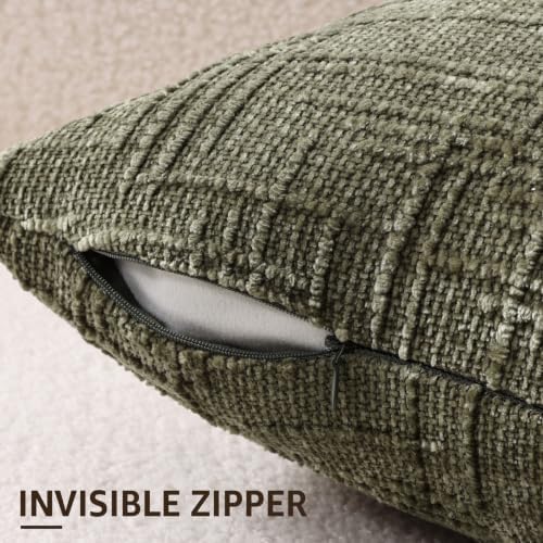decorUhome Textured Chenille Throw Pillow Covers 24x24 Set of 2 Army Green - Image 3