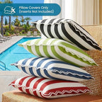 Navy Blue Striped Scalloped Outdoor Lumbar Pillow Covers 12x20 Set of 2 - Image 6
