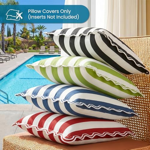 Navy Blue Striped Scalloped Outdoor Lumbar Pillow Covers 12x20 Set of 2 - Image 6