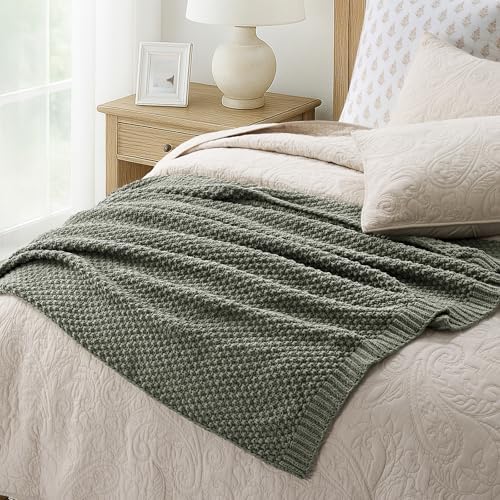 EVERGRACEHOME Chunky Chenille Knit Throw Blanket, 50x60, Dried Thyme Green - Image 4