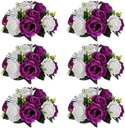 NUPTIO Flower Balls Centerpieces for Tables: 6 Pcs Purple White Fake Roses by Nuptio