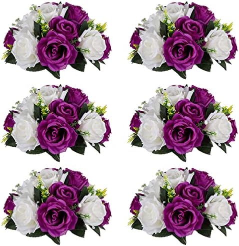NUPTIO Flower Balls Centerpieces for Tables: 6 Pcs Purple White Fake Roses by Nuptio