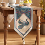 bilingaier Vintage Blue Peacock Small Table Runner for Table,Decorative Linen 102 Inches Long Table Runners,Decor Tabletop for Kitchen,Dining,Tea Party,Home,Christmas,12"x102" - Image 2