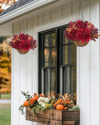 Hollyone 11" Fall Hanging Baskets Hydrangea Peonies Small Artificial Flowers Fall Hanging Decor Hydrangea Fake Flowers Faux Plants Red Orange Indoor Outdoor Porch Patio Garden Autumn Home Decorations - Image 4