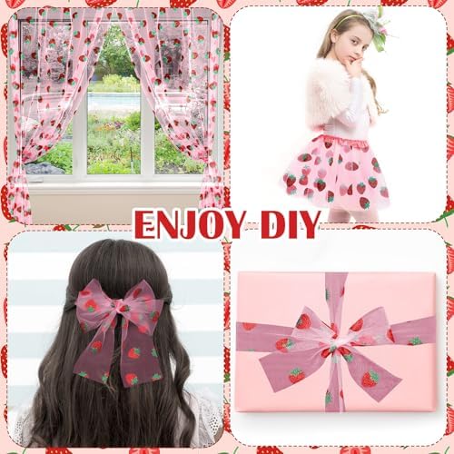 8 Pcs Strawberry Table Runner 29x70 Inch Pink Sheer Party Decor - Image 4