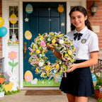 20 Inch Easter Wreath for Front Door Spring Wreath Easter Egg Wreath with Colorful Eggs Hydrangea Daisies Eucalyptus Leaves for Easter Decorations Holiday Wall Home Window Decor (Purple, Large) - Image 3