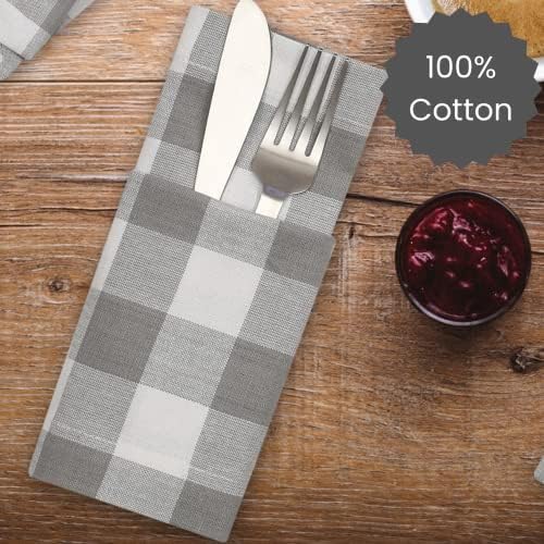 Cotton Clinic Set of 12 Cloth Napkins Gingham Check 100% Cotton 20x20 inches - Soft Durable Washable - Ideal for Events Wedding Christmas Easter - Perfect Everyday Use Table Dinner Napkins Grey - Image 3