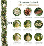 N&T NIETING 9FT Christmas Prelit Norfolk Pine Garland with Light Christmas Flowers Balls Berries Pine Cones Real Touch Pine Christmas Garland for Tables Mantle Fireplaces Stairs Xmas Decorations - Image 4