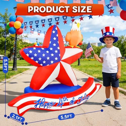 4th of July Inflatables 5.5FT American Star Blow Up Yard Decorations - Image 2