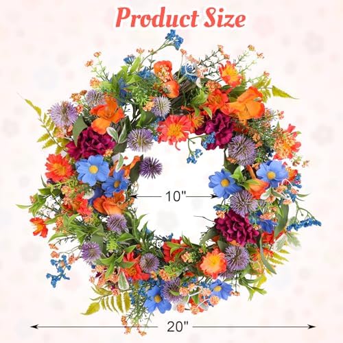 20" Colorful Wildflower Spring Summer Wreath for Front Door Outdoor Décor - Image 6