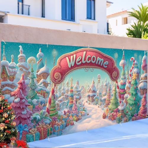 Christmas Welcome Garage Door Banner 7x16FT Candy Village Scene, Xmas Garage Door Cover for Outdoor Decorations & Holiday Parties - Image 6