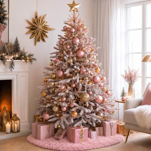 Pink Faux Fur Christmas Tree Skirt 60 Inch Plush Tree Skirt - Image 4