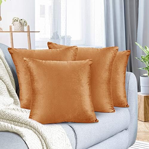 Nestl Throw Euro Pillow Covers, Cozy Velvet Decorative Pillow Covers 26x26 Inches, Soft Solid Couch Pillow Case for Sofa, Bed and Car, Set of 4 - Rust Orange Brown by Nestl