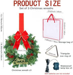 15 Inch Christmas Wreath Decorations,Set of 3 Pre-Lit Mini Kitchen Cabinet Christmas Wreaths with Red Bows&Pine Cones& Berries &Hooks & Storage Bag for Front Door, Windows, Fireplace (Indoor/Outdoor) - Image 2