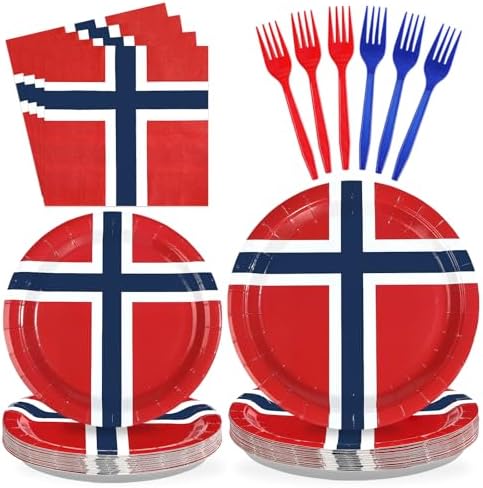 96 Pcs Norway Flag Themed Party Decorations, Serves 24 by Greencian
