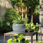 SQOWL 10 Inch Plant Pot - Ceramic Planter for Indoor Plants, Round Ceramic Flower Pot with Drainage Hole and Saucer, Modern Large Outdoor Planter, Room Decor, Housewarming Gifts, Gray - Image 5