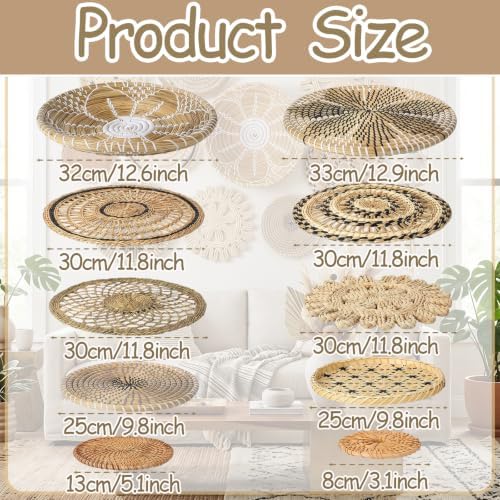 11 Pcs Boho Wall Basket Decor, Bulrush Woven Wall Hanging (Savanna) - Image 2