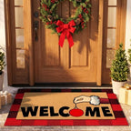Tinideya 2 Pcs Christmas Door Mat Outdoor Layered Red and Black Welcome Mat by Tinideya