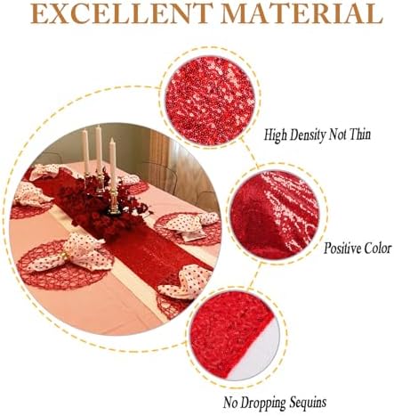 ShinyBeauty Red Table Runners 108 Inches Long Sequin Table Runner Christmas Decorations Sparkletable Linen for Wedding, Party,Outdoor,Cake Table Decor (12"X108",20 Packs) - Image 3