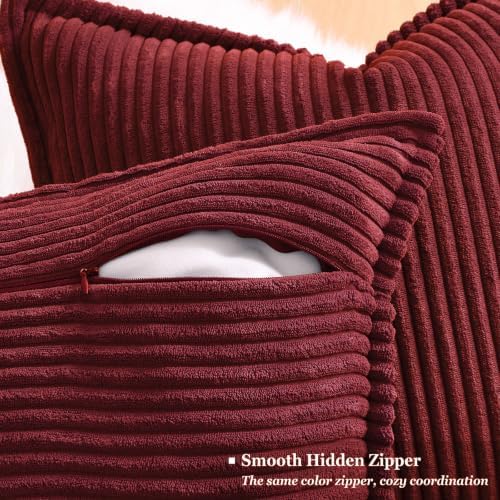 decorUhome Fall Corduroy Burgundy Throw Pillow Covers 22x22 Set of 2 - Image 3