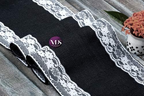 VDS Pack of 10, Burlap Table Runner with White Lace Edge, 100% Natural Jute Rustic Hessian Table Cloth Centerpiece for Wedding Birthday Party Banquet Table Decoration (Size 12X108 Inch)(Black) - Image 6