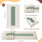 6 Sets Green Kitchen Decor,Table Setting Decor with Round Woven,Rectangular Boho,Wooden Bead Napkin Rings,Cloth Napkins,Table Runner & Storage Basket,Natural Burlap Cotton for Kitchen Dining Table - Image 3