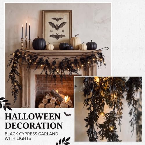 Wavwavw 5 ft Black Halloween Garland with Lights for Mantle Gothic Decor - Image 3
