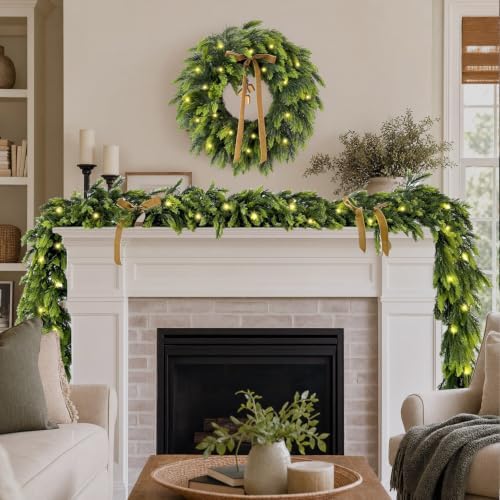 WANNA-CUL 6ft Real Touch Lighted Cedar Christmas Garland with Lights by WANNA-CUL