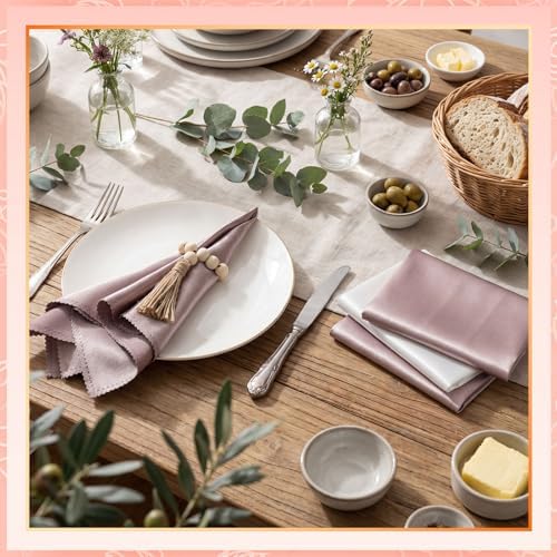 LemonRoad 36 Pcs Napkin Rings Set 12 Wood Bead Napkin Rings, 24 Cloth Napkins Boho Farmhouse Table Decorations Dinnerware Sets, Banquet, Wedding, Holiday Dinner Party - Image 2