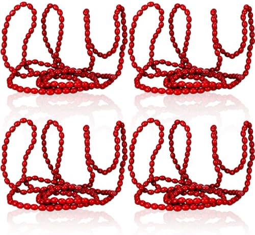 Tigeen 4 Pcs 12ft Wooden Christmas Bead Garland,Cranberry Red by Tigeen