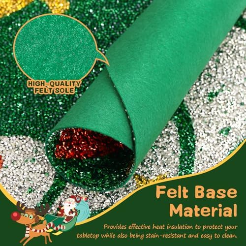 15" Christmas Rhinestones Placemats Set of 4, Green Wreath - Image 3