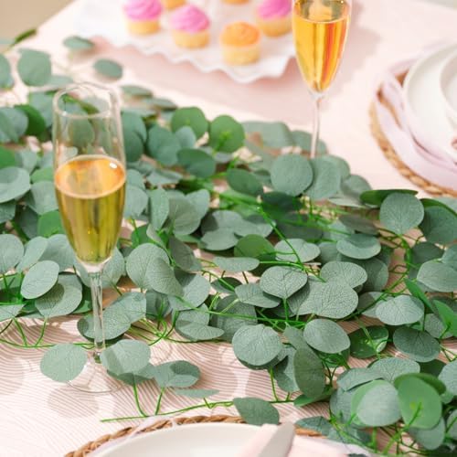 CQURE 32Pcs Eucalyptus Garland,Artificial Eucalyptus Leaves Table Greenery Garland Wreath Vines for Wedding Party Table Bedroom Wall Room Decor - Image 3
