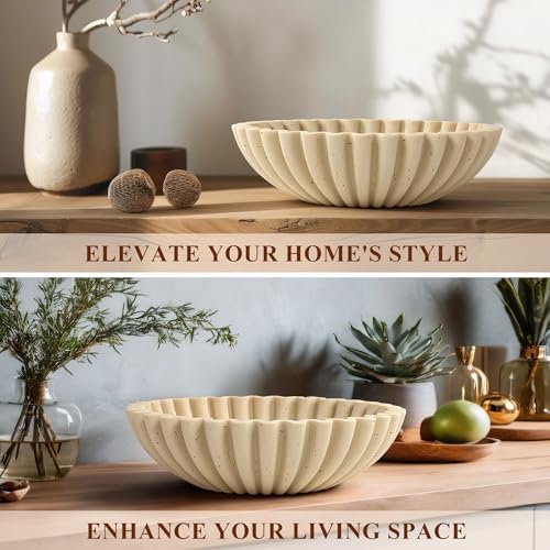 YMXYJM Large Decorative Bowl, Modern Handicraft Bowls for Home Decor, Decorative Fruit Bowl for Kitchen Counter, Ruffle Decor, Stylish Key Bowl for Entry Table, Artificial Travertine Beige - Image 6