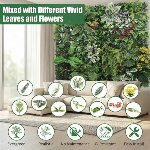 Artificial Grass Wall Panels,40"x40"2PCS Fake Flower Grass Backdrop,UV-Anti Fake Greenery Plant Boxwood Panels,Green Wall Decor for Outdoor Indoor Patio Garden Backyard balcony privacy screen - Image 3