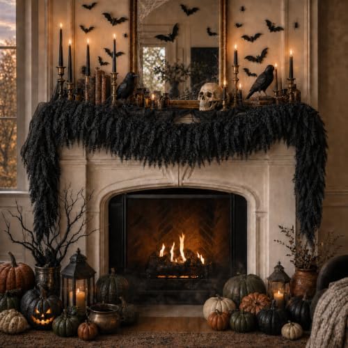 Black Halloween Mantle Garland Decor Gothic Garlands for Decorations 6Ft Fireplace Indoor Home Fall Decoration - Image 7