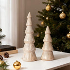 WONDROUS' DECO Wooden Christmas Tree Figurine, Tabletop Pink and Gold - Image 4